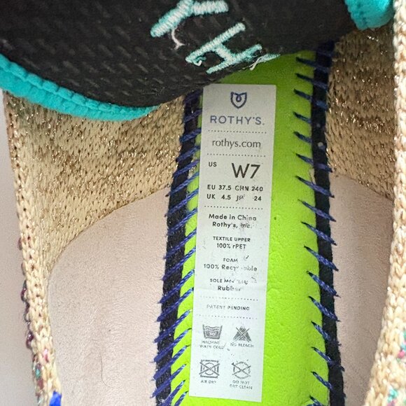 Rothy's Multi Metallic Mary Jane Flats Blue Ribbon Bow Ballet Shoe Pointed Sz 7 - Picture 9 of 9